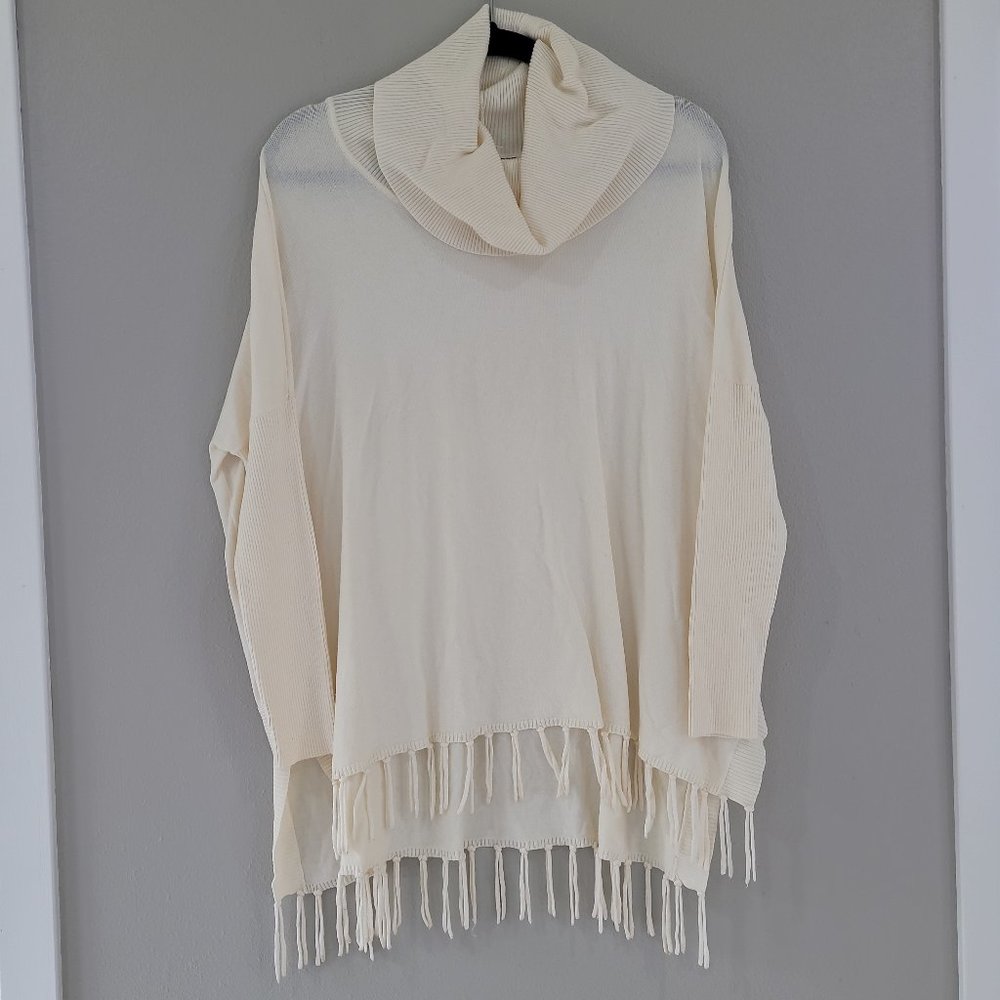 Boston Proper Ivory Fringe knit sweater